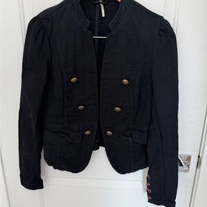 Free People Black Double-Breasted Blazer
